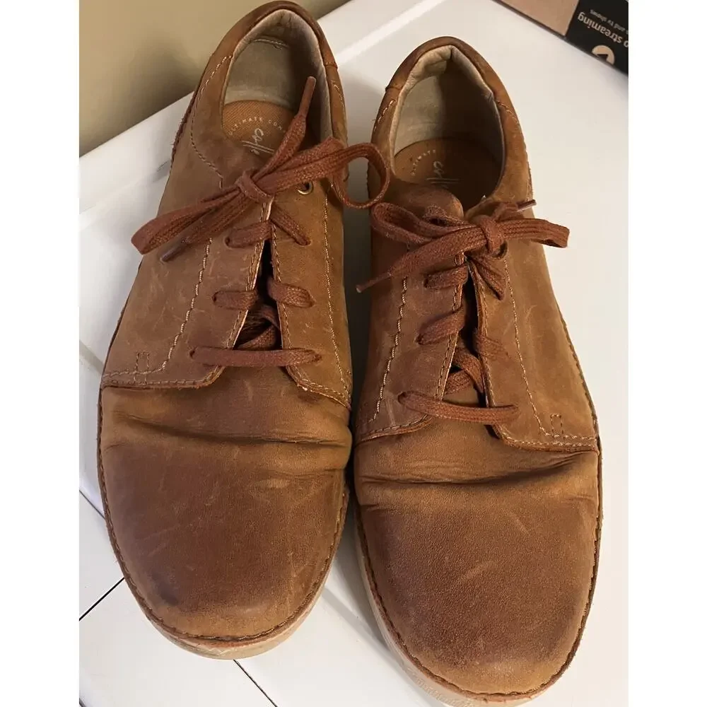Clarks Collection Men’s 11M Brown Leather Lace Up Casual Shoes Comfort Wear‎